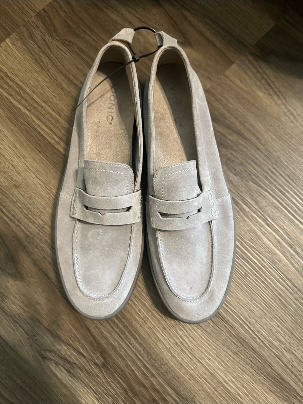 Vionic Suede Penny Loafers in Silver Grey